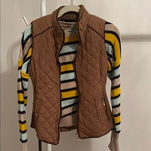 Brown Quilted Vest with Striped Sweater